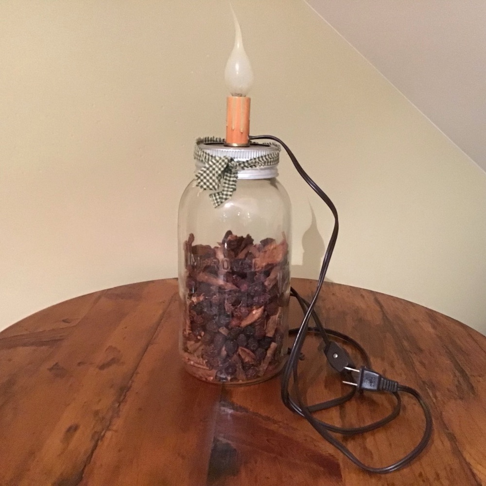 Rustic Mason Jar Lamp with Gingham Bow - Picture 2 of 2